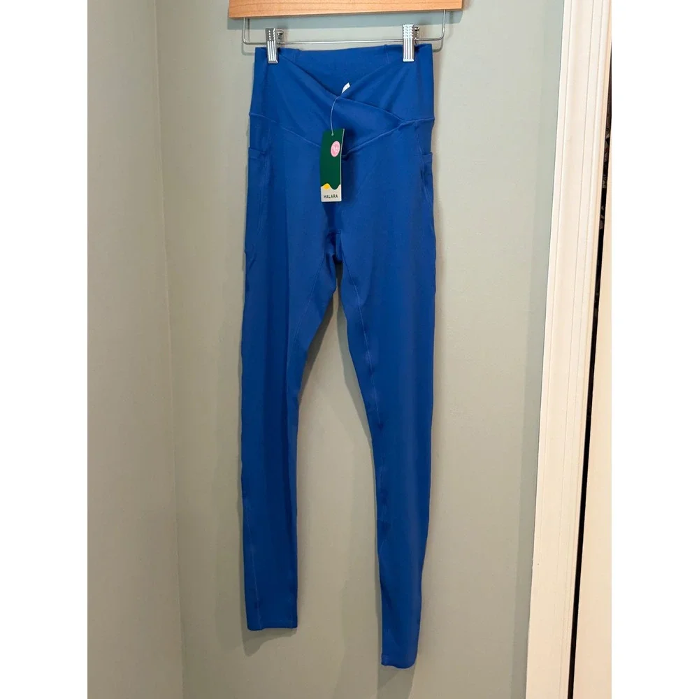 Halara Crossover‎ Waist High Rise Full Length Leggings with Pockets Blue Size M